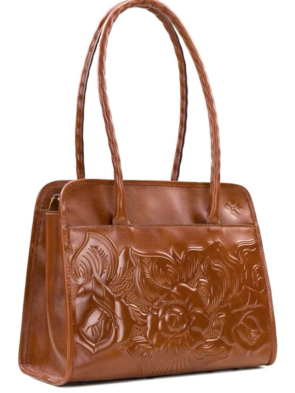 PATRICIA NASH Large PARIS SATCHEL Full Grain LEATHER Rose Tooled Design BROWN
